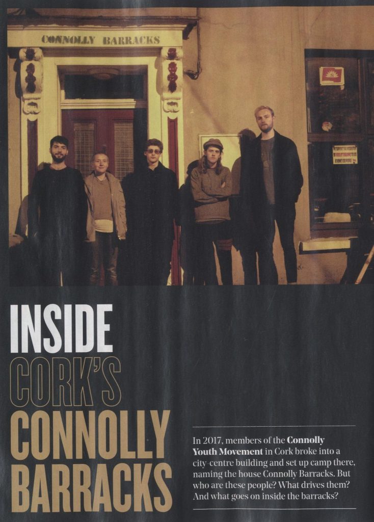The first page of the print edition of Hotpress' article on Connolly Barracks